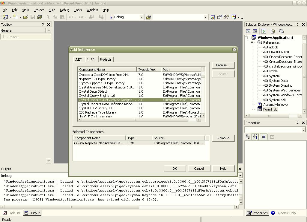 Adding a reference to Crystal Reports .NET ActiveX Designer Design and Runtime Library