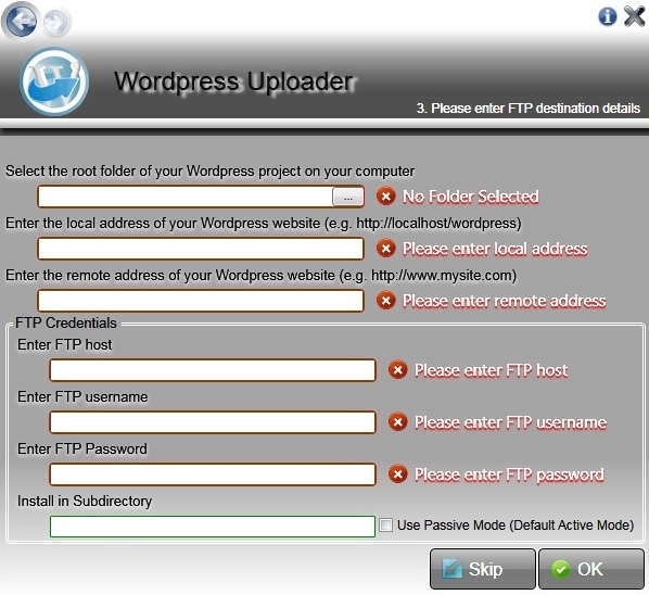 Wordpress Uploader - FTP Destination Details