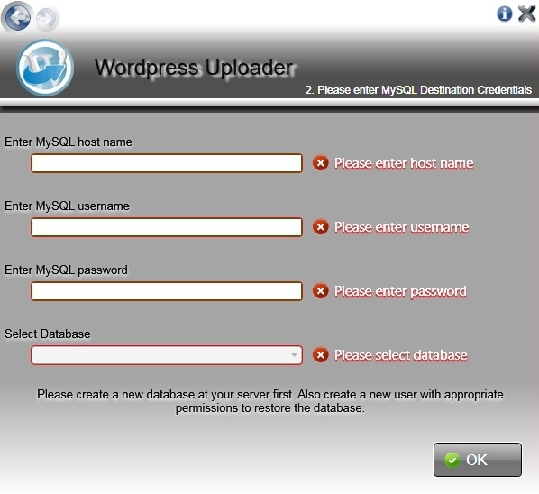 Wordpress Uploader - MySQL Destination Credentials