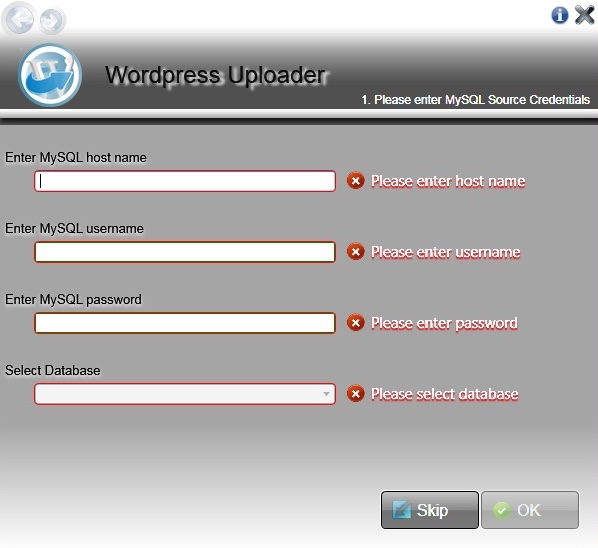 Wordpress Uploader - MySQL Source Credentials